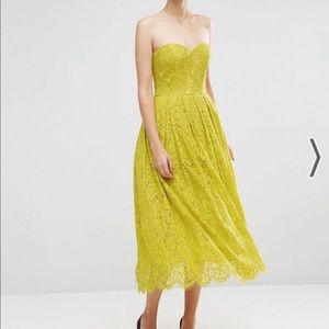 ASOS Yellow sweetheart lace bandeau midi dress